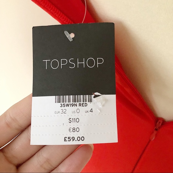 NWT Topshop Red Strapless Jumpsuit Size 0 - Picture 6 of 7